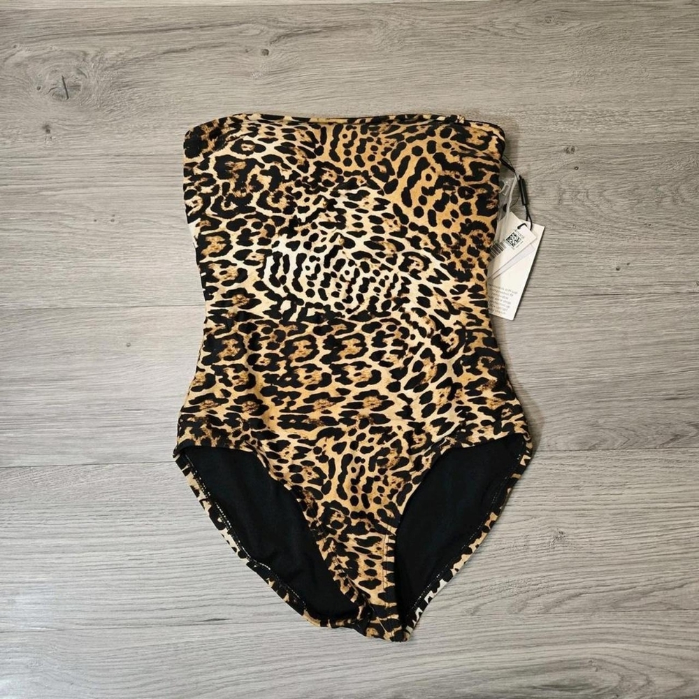Calvin Klein Women's Brown and Black Leopard Print Swimsuit-one-piece